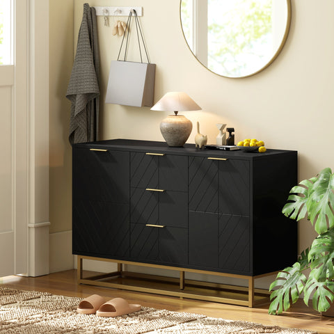 HOMCOM Sideboard with 3 Drawers and Adjustable Shelves for Living Room - Black