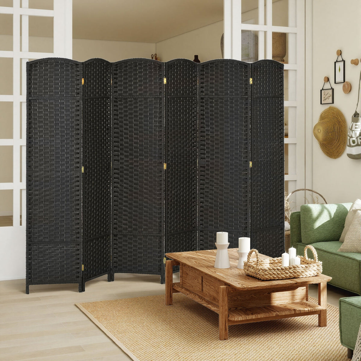 HOMCOM 6 Panel Folding Room Divider, Freestanding Privacy Screen for Living Room, Bedroom and Office, 240 x 170cm, Black