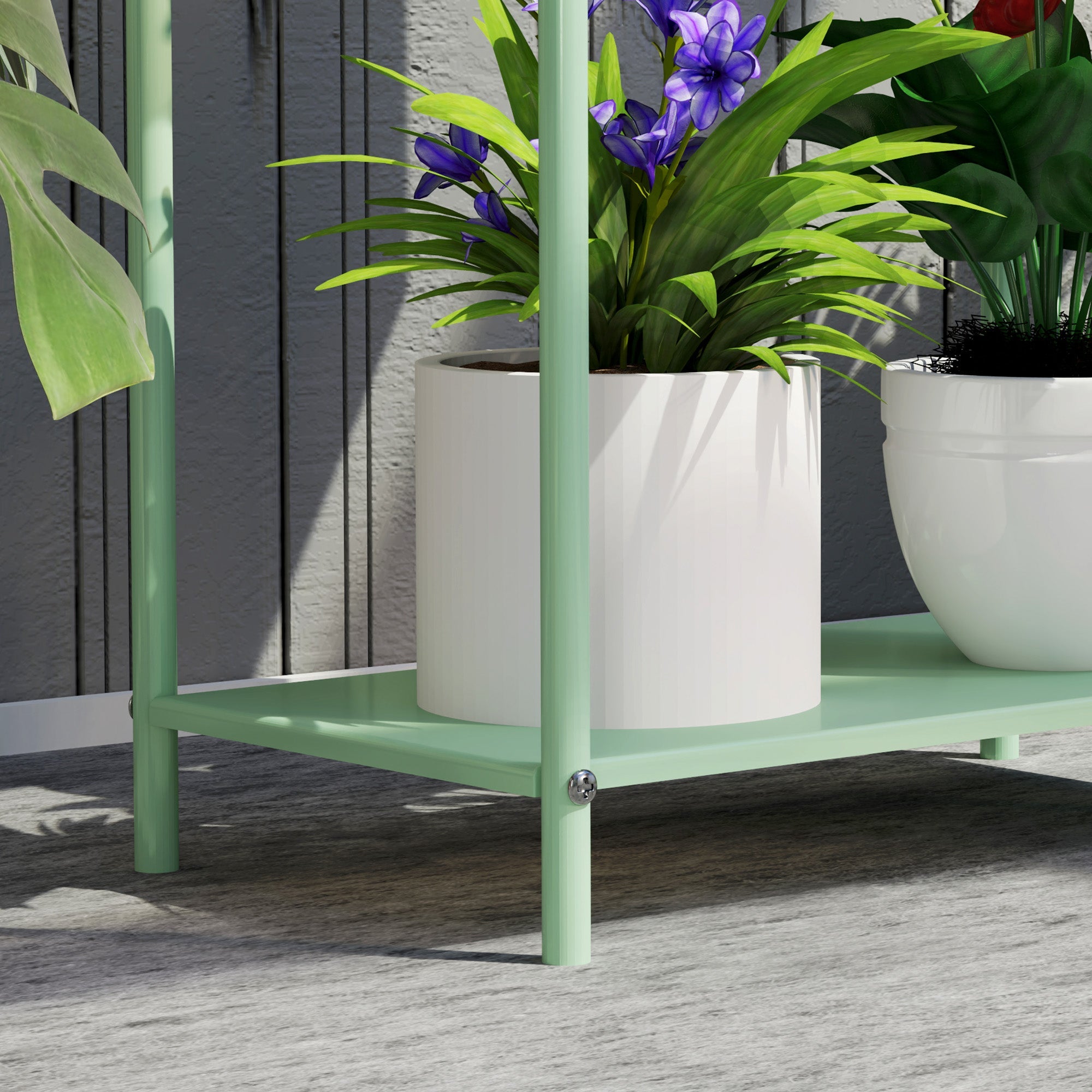 Outsunny 2 Tier Plant Stand, Metal Plant Rack Shelf with Drain Holes, Floor-standing Flower Pot Stand for Indoor Outdoor Garden Patio Balcony Living Room, Green