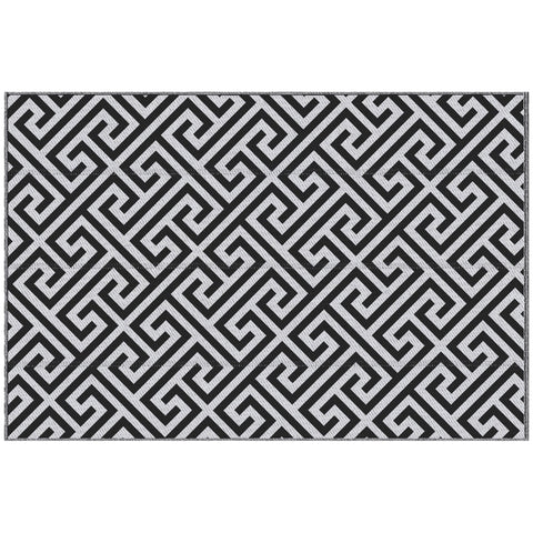 Outsunny 152 x 243 cm(5x 8ft) Outdoor Rug Reversible Mat Plastic Straw Rug Portable RV Camping Mat for Garden Deck Picnic Indoor, Black & White