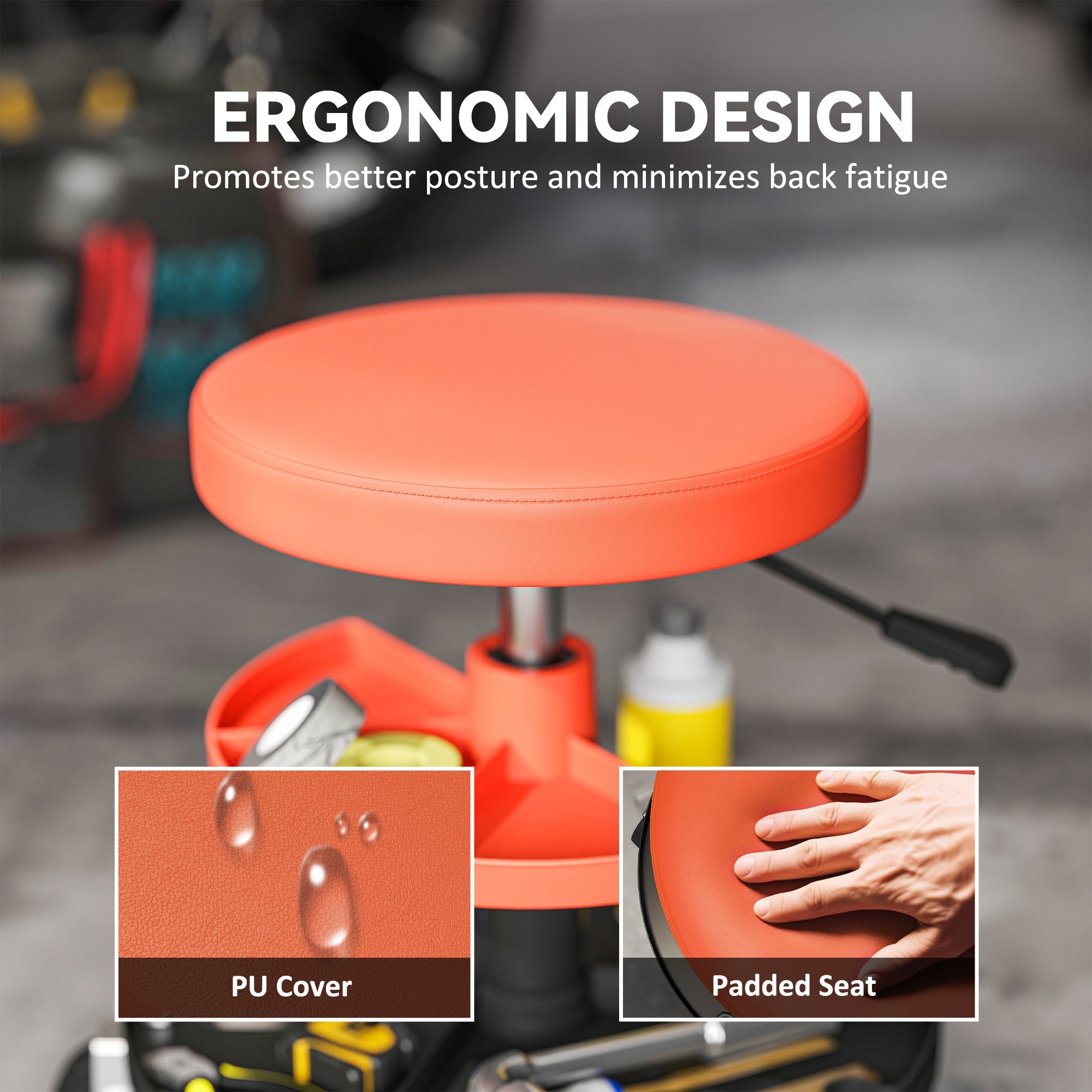 HOMCOM Rolling Mechanic Stool, 135kg Capacity Workshop Stool, 360° Swivel Roller Padded Creeper Seat with Wheels, Tool Trays Storage for Garage, Shop, Auto Repair, Yellow
