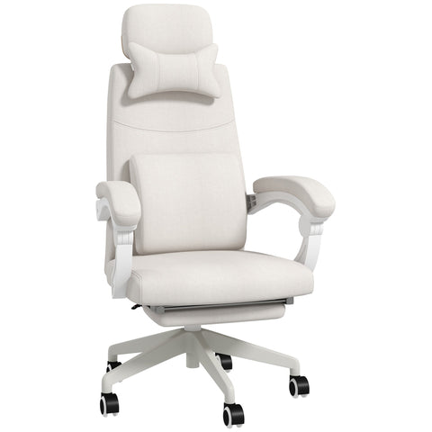 Vinsetto Linen-Look Office Chair, with 160\'c2\'b0 Reclining Back and Footrest - White