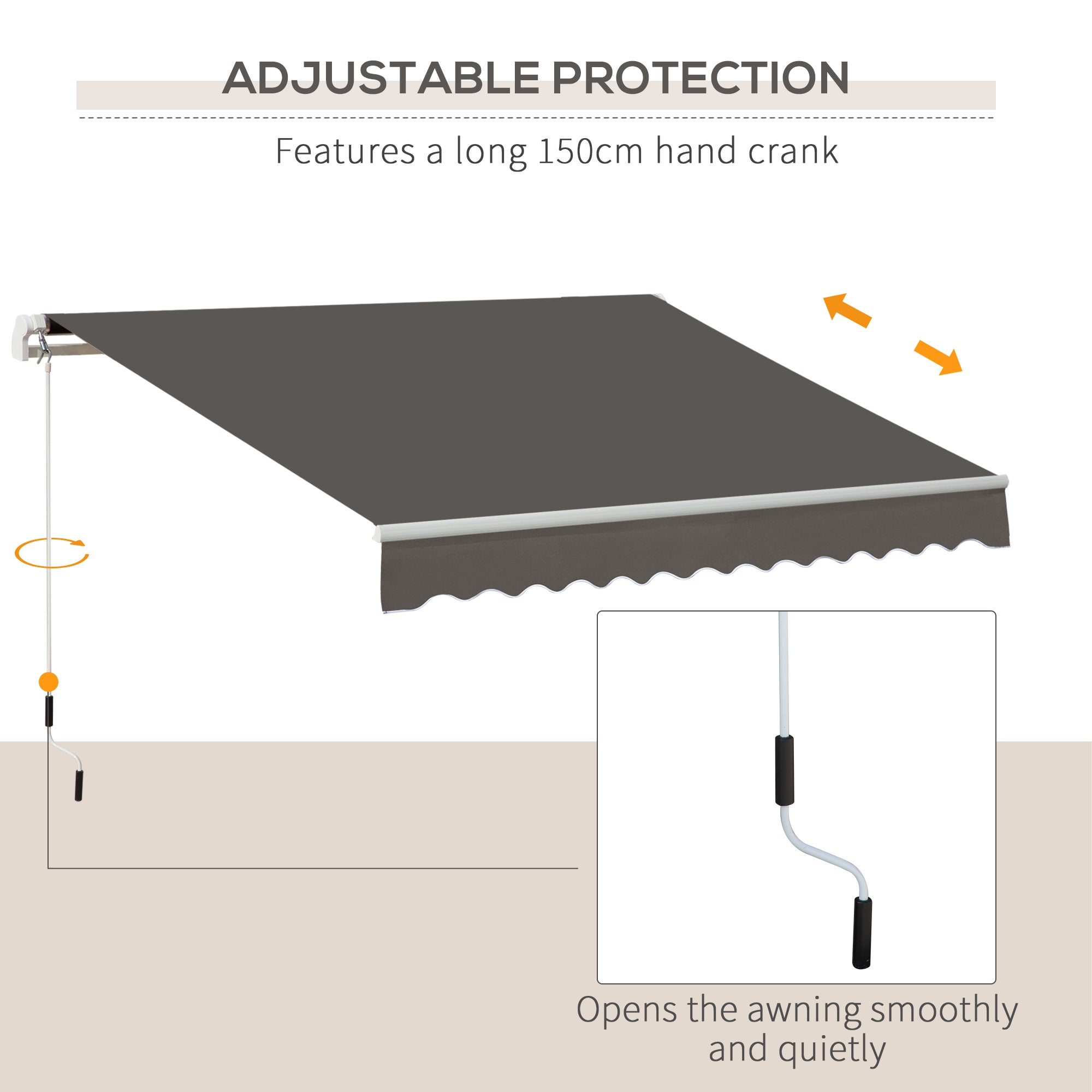 Outsunny Awning Canopy Manual Retractable Porch Sun Shade Shelter 3 x 2m Grey