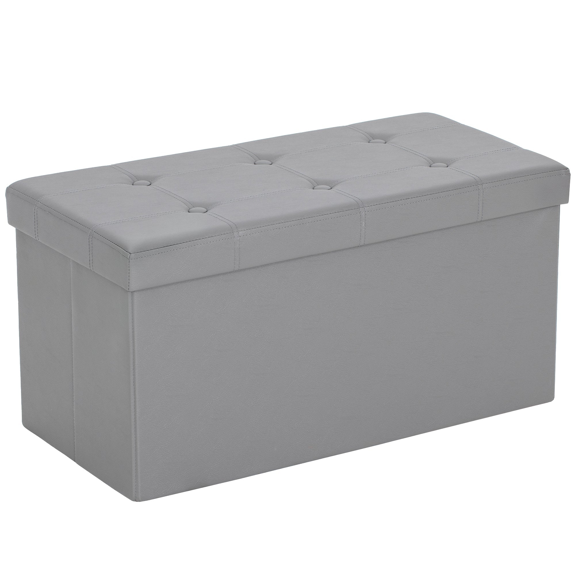 HOMCOM Storage Ottoman Bench, 89L PU Leather Folding Foot Rest Stool, End of Bed Bench, Easy Assembly, for Living Room, Bedroom, Entryway, Grey