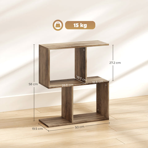 HOMCOM Side Table, Narrow End Table with Storage Shelves, S-Shaped, 3-Tier, 50W x 19.5D x 58H cm, Oak