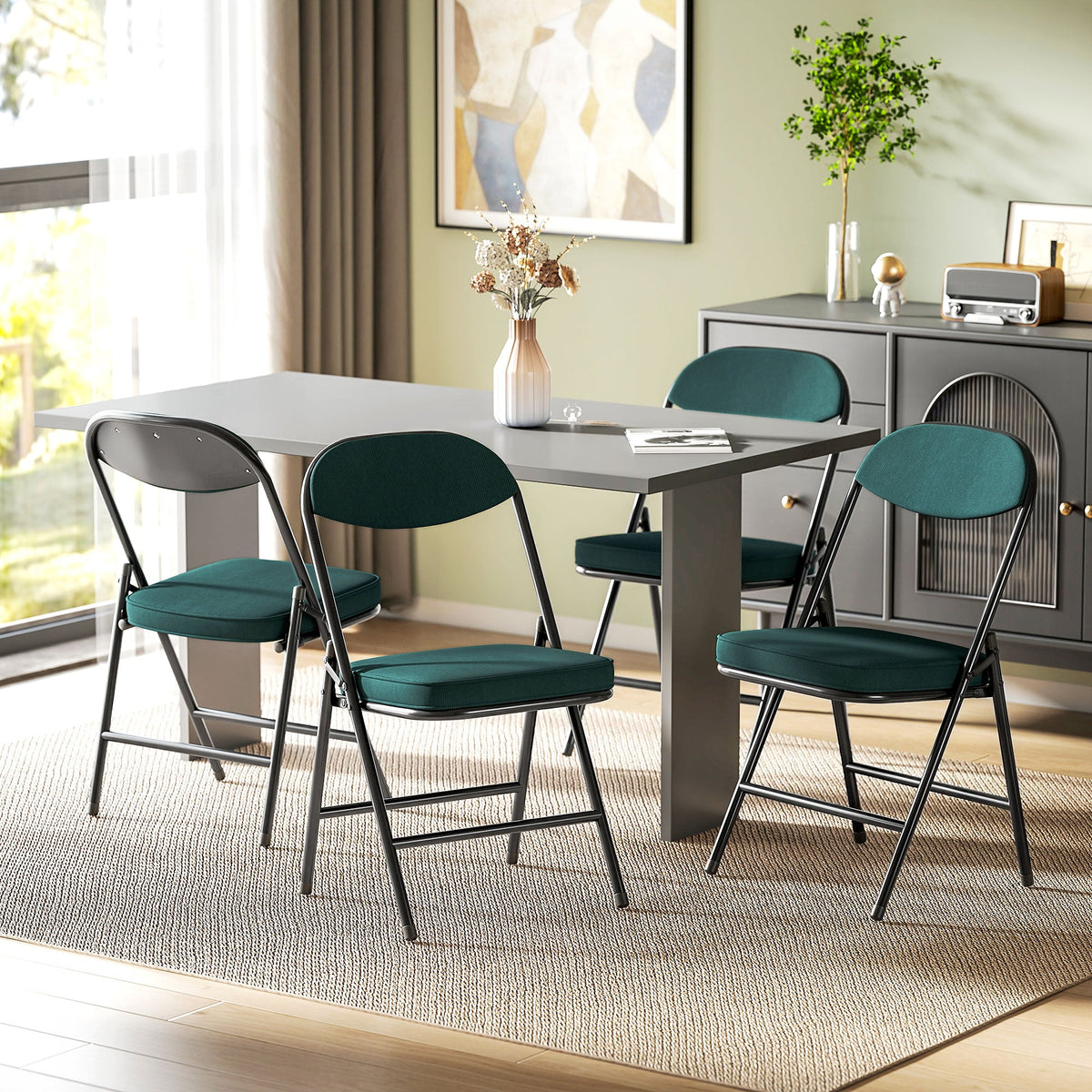 HOMCOM Set of Four Folding Corduroy Seat Chairs - Blue