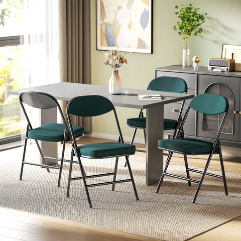 HOMCOM Set of Four Folding Corduroy Seat Chairs - Blue