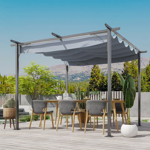 Outsunny 3 x 3(m) Metal Pergola with Retractable Roof, Garden Gazebo Metal Pergola Canopy. Outdoor Sun Shade Shelter for Party BBQ, Grey
