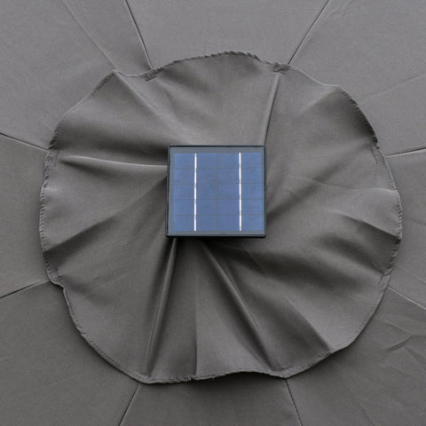 Outsunny 2.7m Garden Parasol Sun Umbrella w/ LED Solar Light Angled Canopy Grey