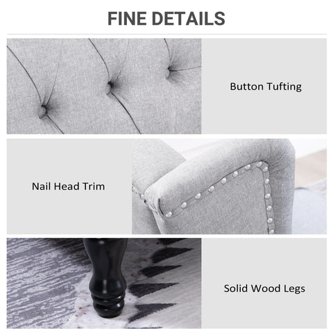 HOMCOM Recliner Armchair, Vintage Reclining Chair with Nail Head Trim, Wingback Chair with Button Tufted Back and Footrest, for Living Room, Light Grey