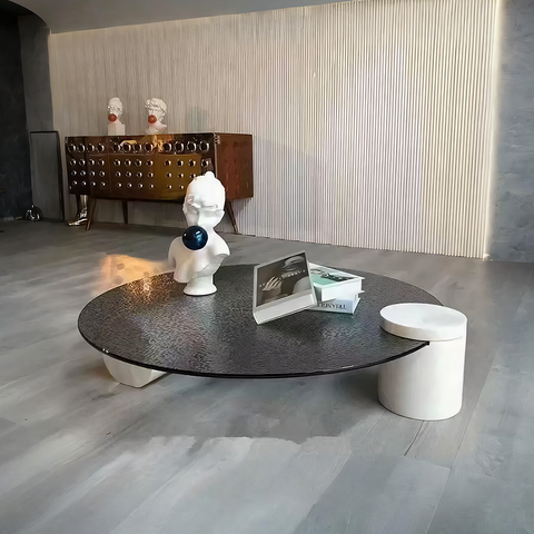 Yetta Art Deco Coffee Table, Black Glass