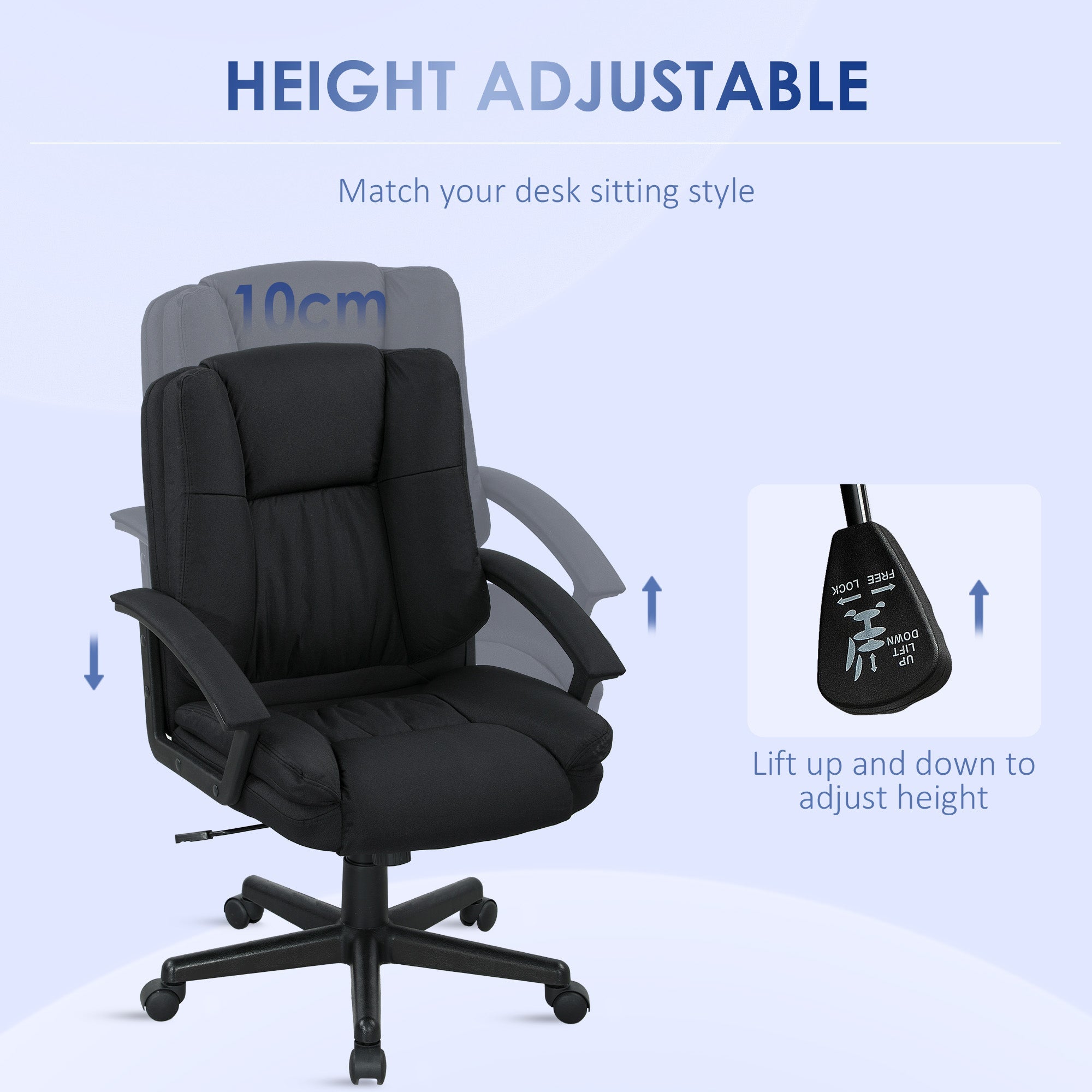 HOMCOM Linen-Look Padded Office Chair - Black
