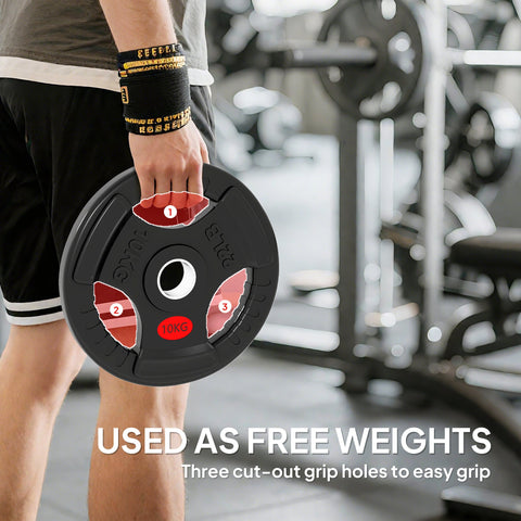 SPORTNOW Olympic Weight Plates, 2"/5cm Weight Disc Pair with Tri-Grips, 2 x 10kg Dumbbell Plates for Weightlifting and Strength Training Home Gym Fitness Workout, Black