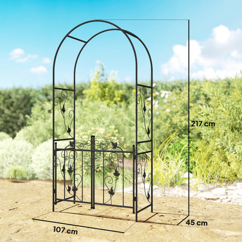 Outsunny 2.17m Steel Garden Arch with Gate, Wedding Arch for Outdoor, Garden, 107W x 45D x 217H cm Black