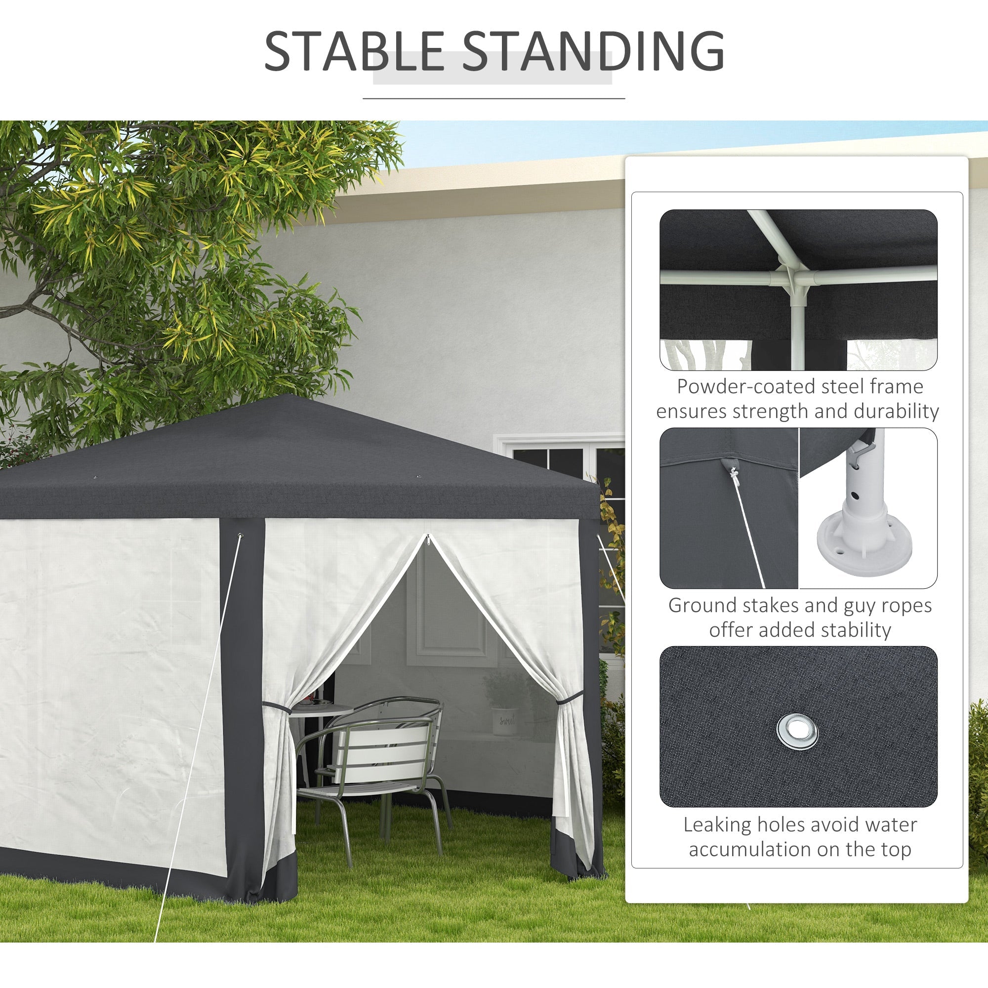 Outsunny 4M Hexagon Gazebo, Netting Party Tent, Patio Canopy Outdoor Event Shelter for Activities, Shade Resistant, Dark Grey