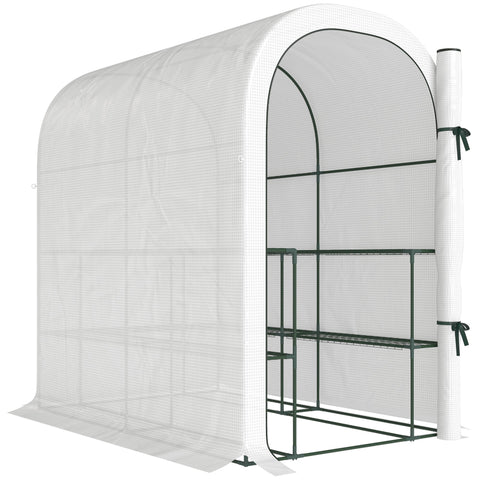 Outsunny Walk-in Greenhouse with Shelves, Small Greenhouse with PE Cover and Roll-up Door, 123 x 187 x 189 cm, White