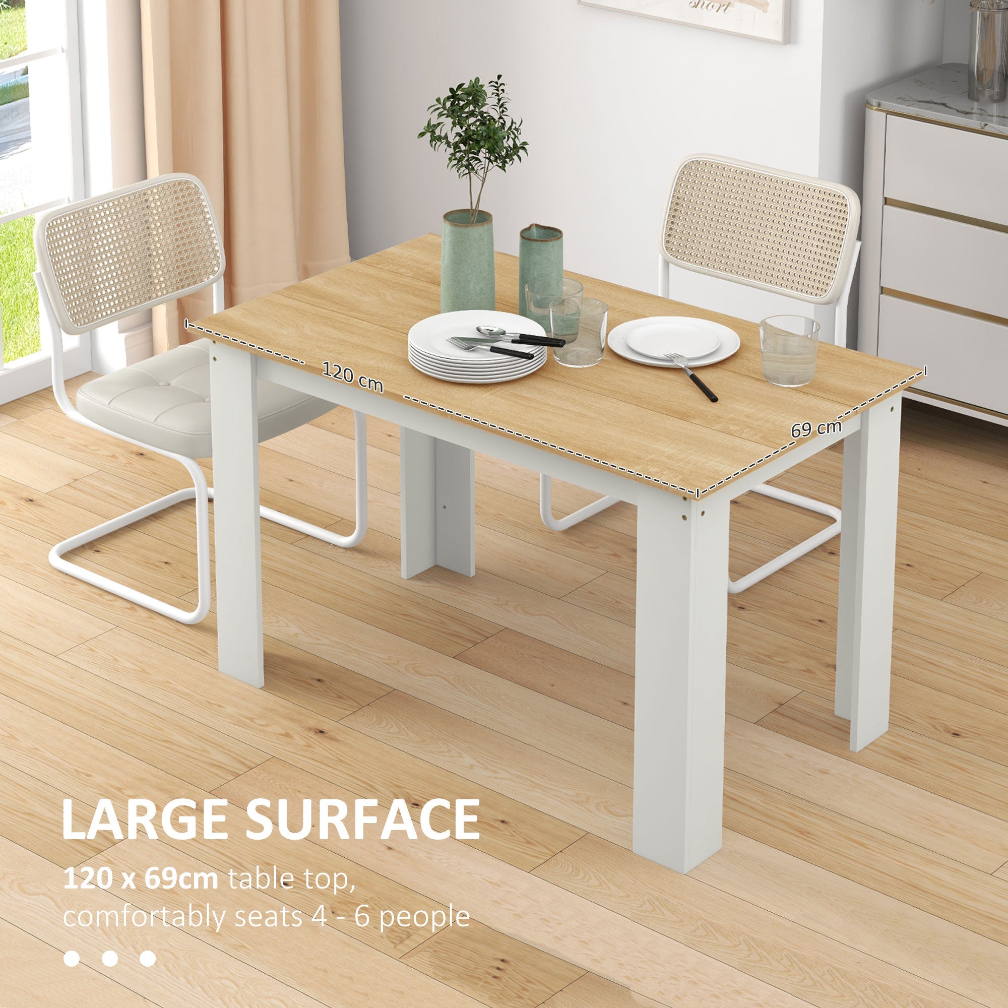 HOMCOM Dining Table for 4-6 People, Kitchen Table with Wood Effect for Dining Room, Oak and White