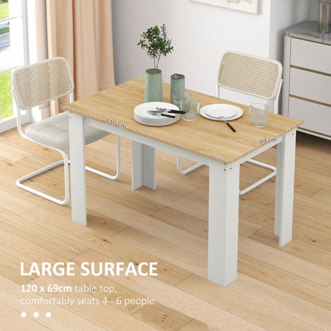 HOMCOM Dining Table for 4-6 People, Kitchen Table with Wood Effect for Dining Room, Oak and White