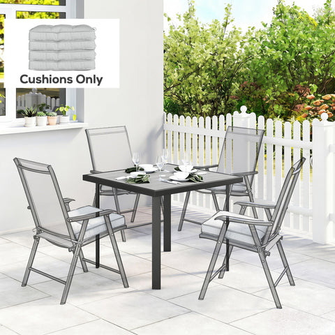 Outsunny Set of 4 Garden Seat Cushion with Ties, 42 x 42cm Replacement Dining Chair Seat Pad, Light Grey