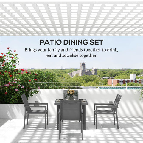 Outsunny Five-Piece Metal Dining Set, with Glass-Top Table - Grey