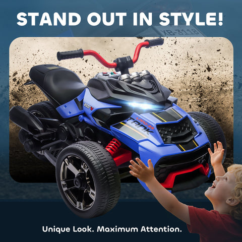 AIYAPLAY 12V Kids Electric Ride On Car with 3 Wheeler, MP3 Player, Horn, 2 Speeds, LED Lights for Boys & Girls Ages 3-8, Blue