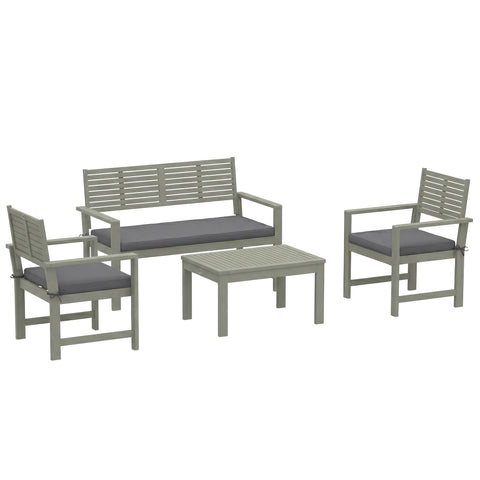 Outsunny 4 Seater Wooden Garden Furniture Set with Loveseat, Armchairs, Table, Acacia Wood Garden Sofa Set, Light Grey