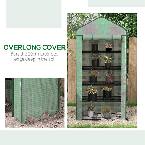 Outsunny 5 Tier Widened Mini Greenhouse with Reinforced PE Cover, Portable Indoor Outdoor Green House with Roll-up Door and Wire Shelves, 193H x 90W x 49Dcm, Green