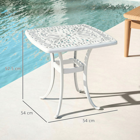 Outsunny Outdoor Garden Table with 38mm Dia. Umbrella Hole, Cast Aluminium Patio End Table with Anti-slip Foot Pads for Garden