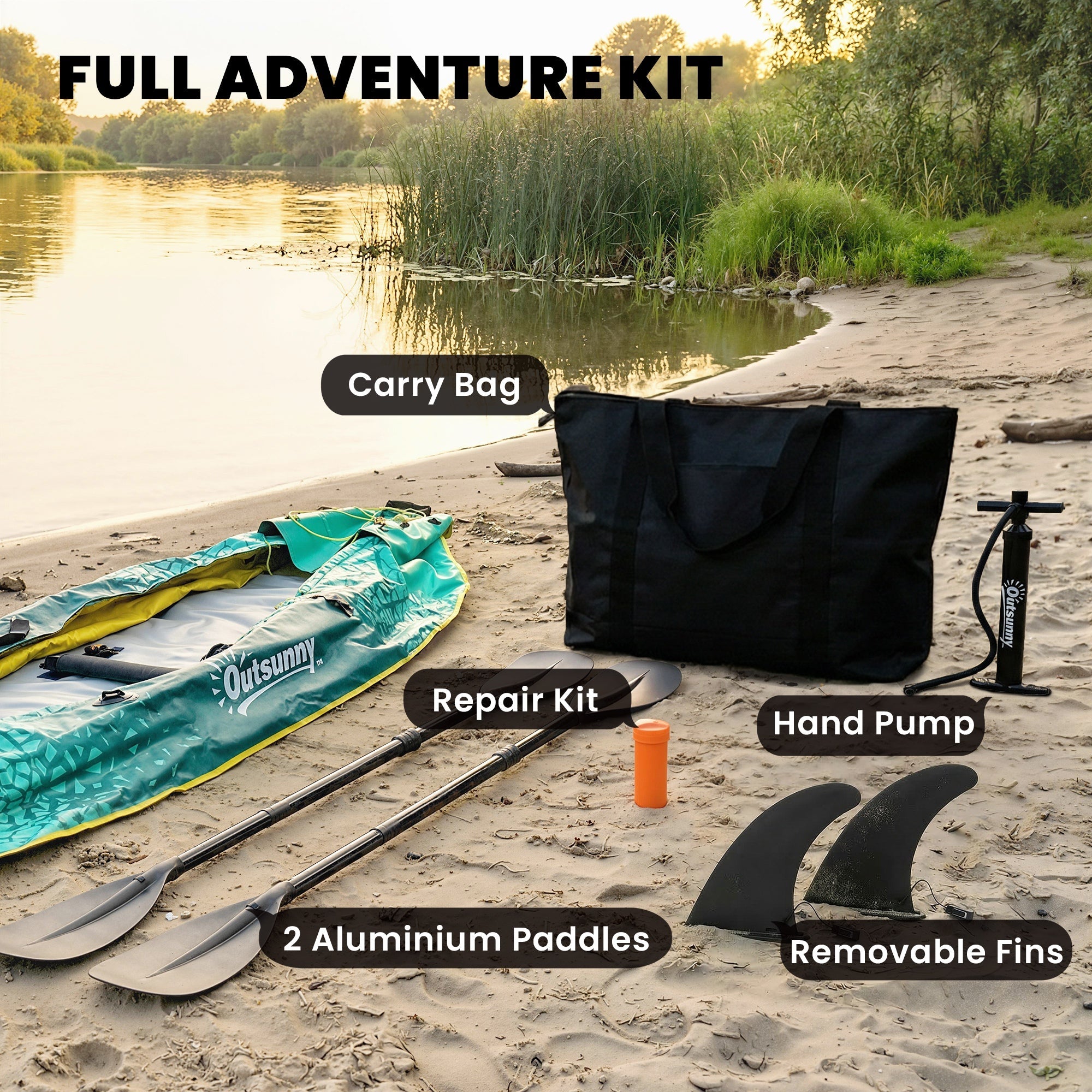 Outsunny 12.5' Inflatable Kayak Set, 2-person Sit on Canoe with Aluminium Oars, Blue and Yellow