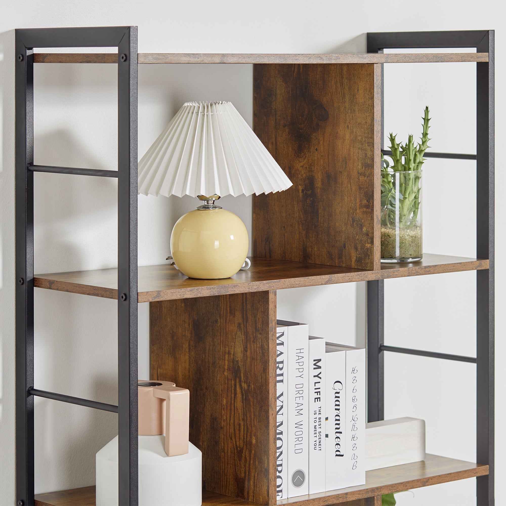 HOMCOM Industrial Storage Unit, 5 Tiers Bookcase with Open Compartments for Office Living Room, Bedroom, Rustic Brown and Black