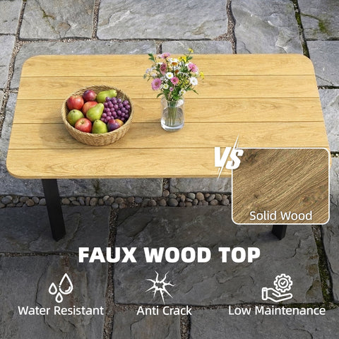 Outsunny Outdoor Garden Coffee Table, Garden Table with Slatted Wood Plastic Composite Top and Metal Frame, Brown