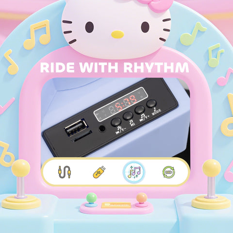 AIYAPLAY Hello Kitty Kids Ride on Bumper Car with Remote Control, Two Joysticks, Music, Lights, Safety Belt, White
