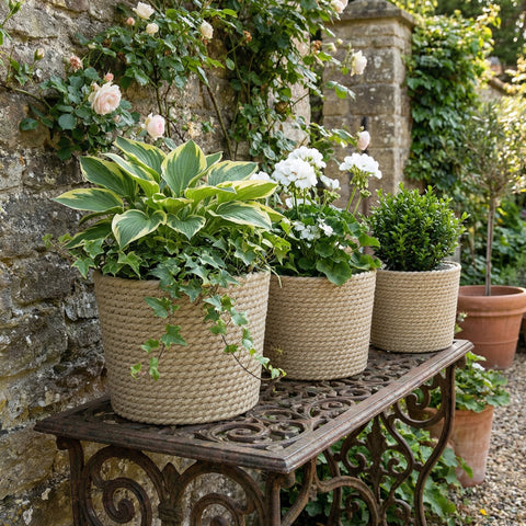 Outsunny Seagrass Planters Set of 3 Plant Pots for Indoor Outdoor Patio Balcony Natural