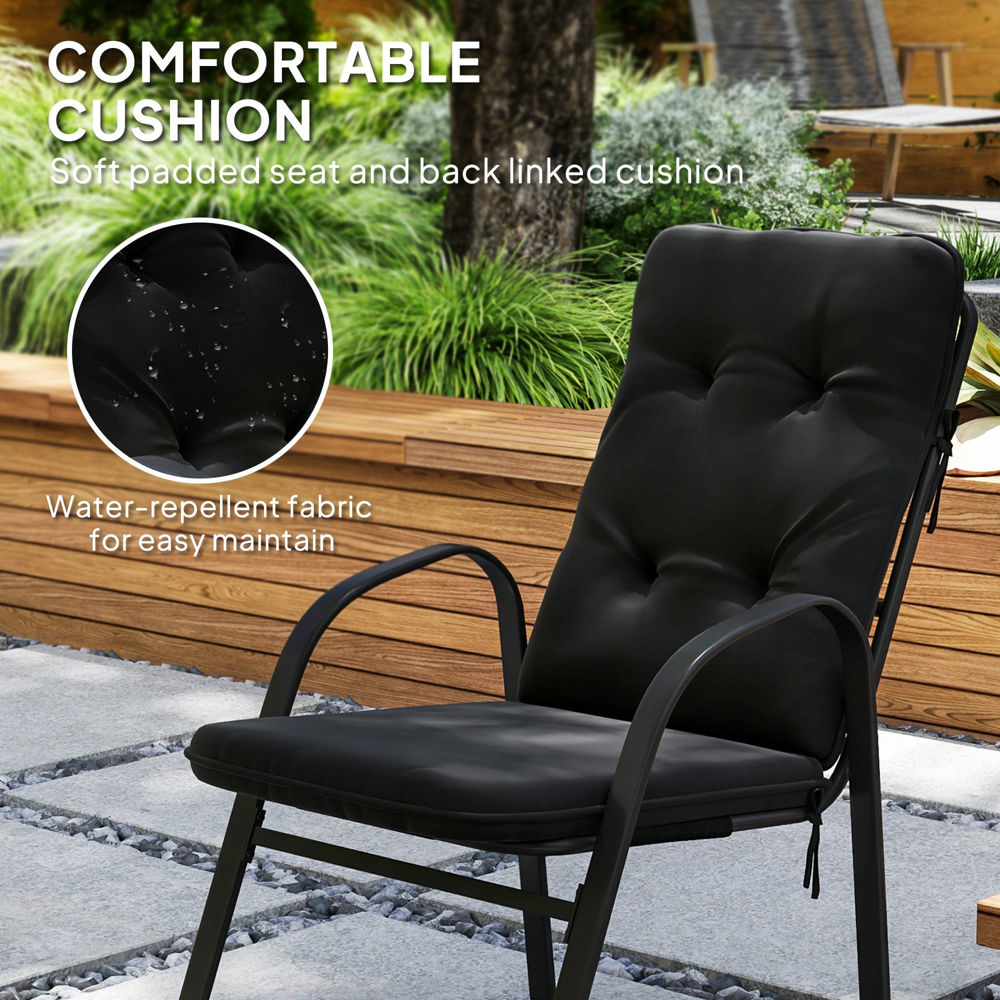 Outsunny Seven-Piece Garden Dining Set with Cushions - Black