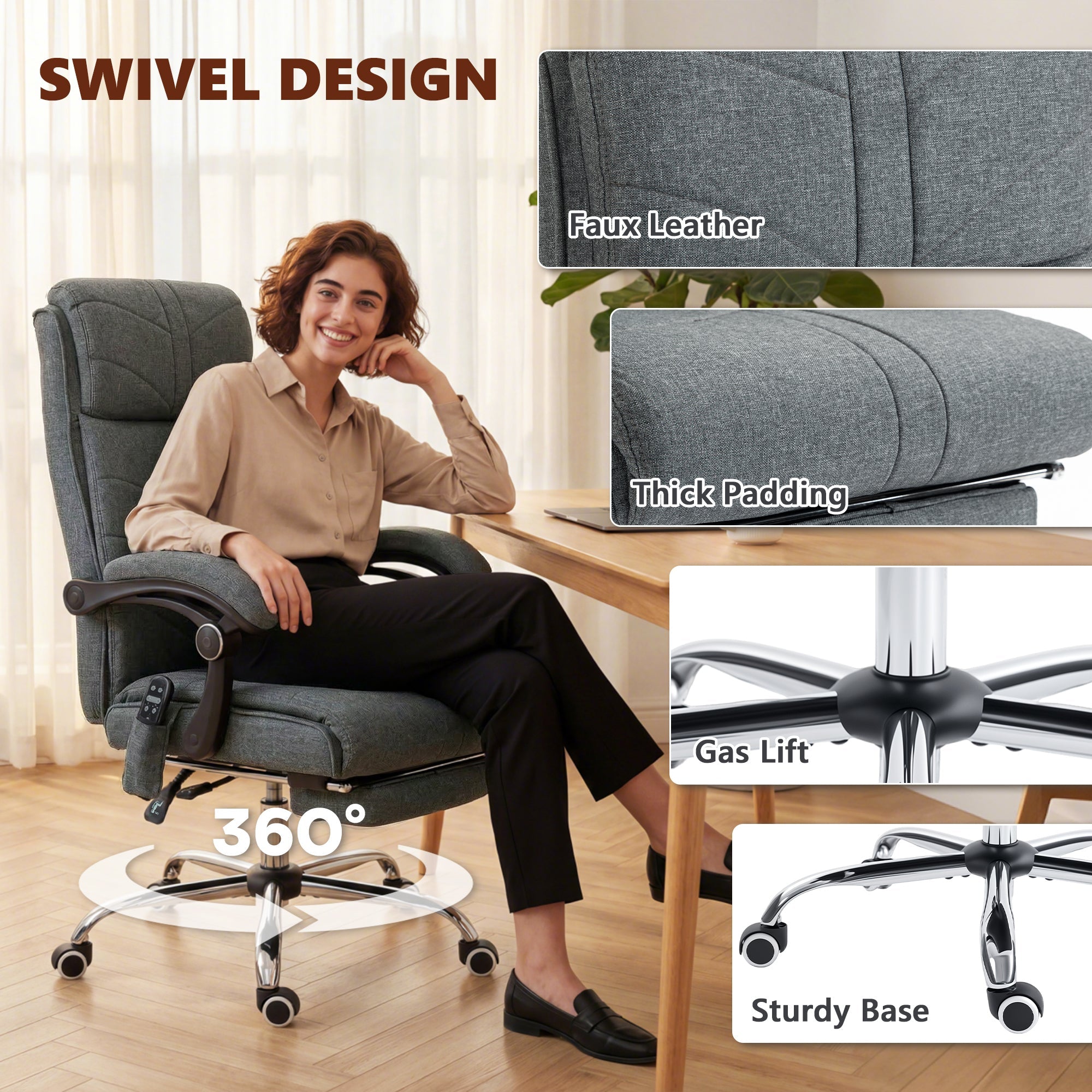 Vinsetto High Back Vibration Massage Office Chair with Footrest, Heated, Grey