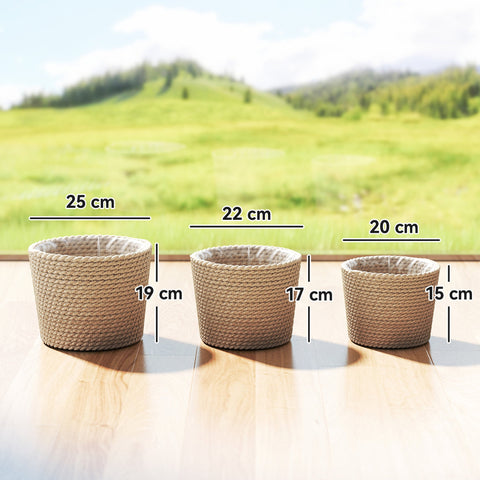 Outsunny Seagrass Planters Set of 3 Plant Pots for Indoor Outdoor Patio Balcony Natural
