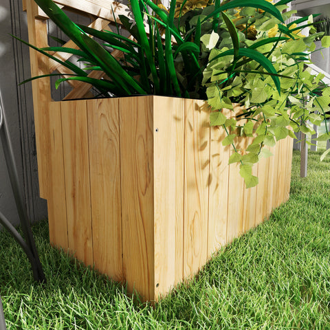 Outsunny 52L Wooden Planter, with Trellis and Shelves - Natural Finish