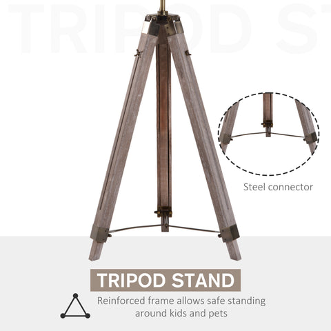 HOMCOM Industrial Tripod Floor Lamp, Nautical Searchlight with Adjustable Height, Wood Legs, E14 Lamp Base for Living Room, Bedroom, Grey and Bronze