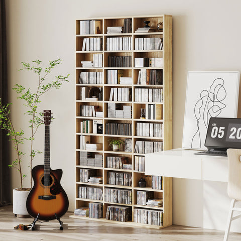 HOMCOM CD Storage Unit with Adjustable Shelves, 102 x 195 cm, Oak Tone