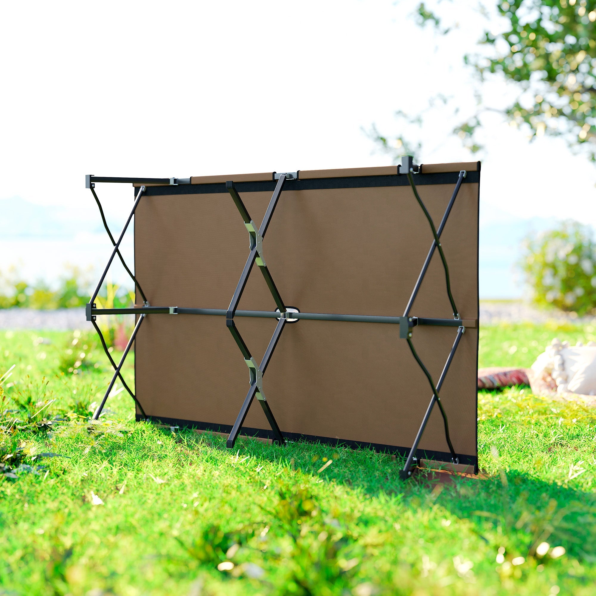 Outsunny Double Camping Cot Bed, with Bag - Khaki