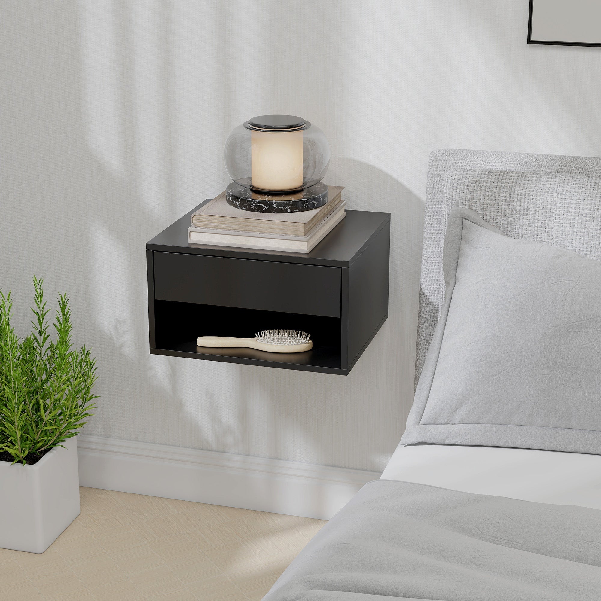 HOMCOM Floating Bedside Tables Set of 2, Wall Mounted Nightstand, Black