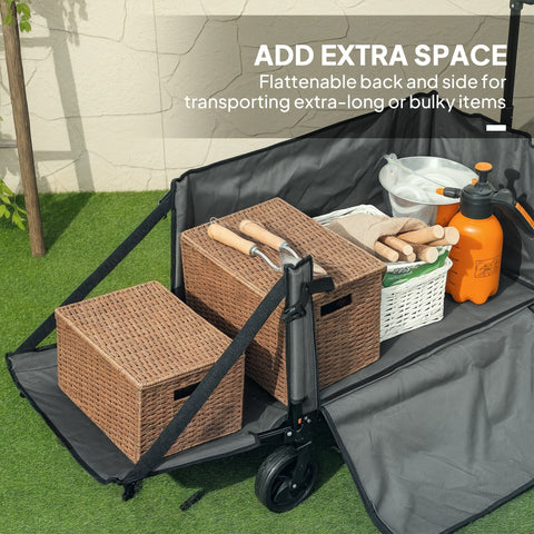 Outsunny Folding Trolley on Wheels, 150L Collapsible Wagon Festival Trolley Cart with Openable Sides, Adjustable Handle and Brakes for Shopping Camping Beach and Garden, Grey