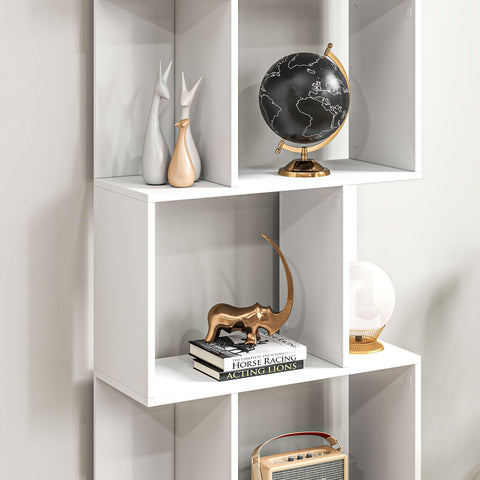 HOMCOM Bookcase, S-Shaped Wooden Bookshelf, 5 Tiers Freestanding Storage Shelf, Home Office Display Stand Rack, White