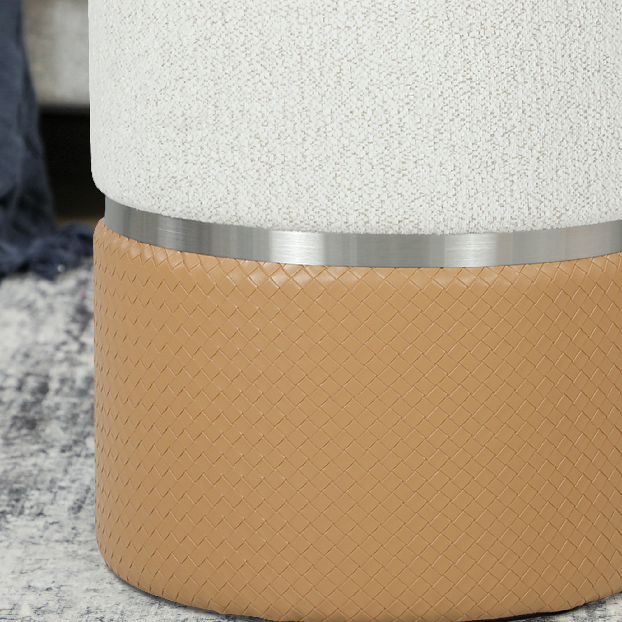 HOMCOM Nesting Round Ottoman with Storage Set of 2 - Cream/Brown