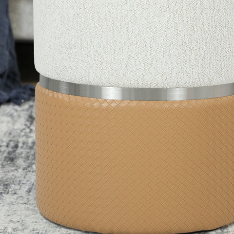 HOMCOM Nesting Round Ottoman with Storage Set of 2 - Cream/Brown