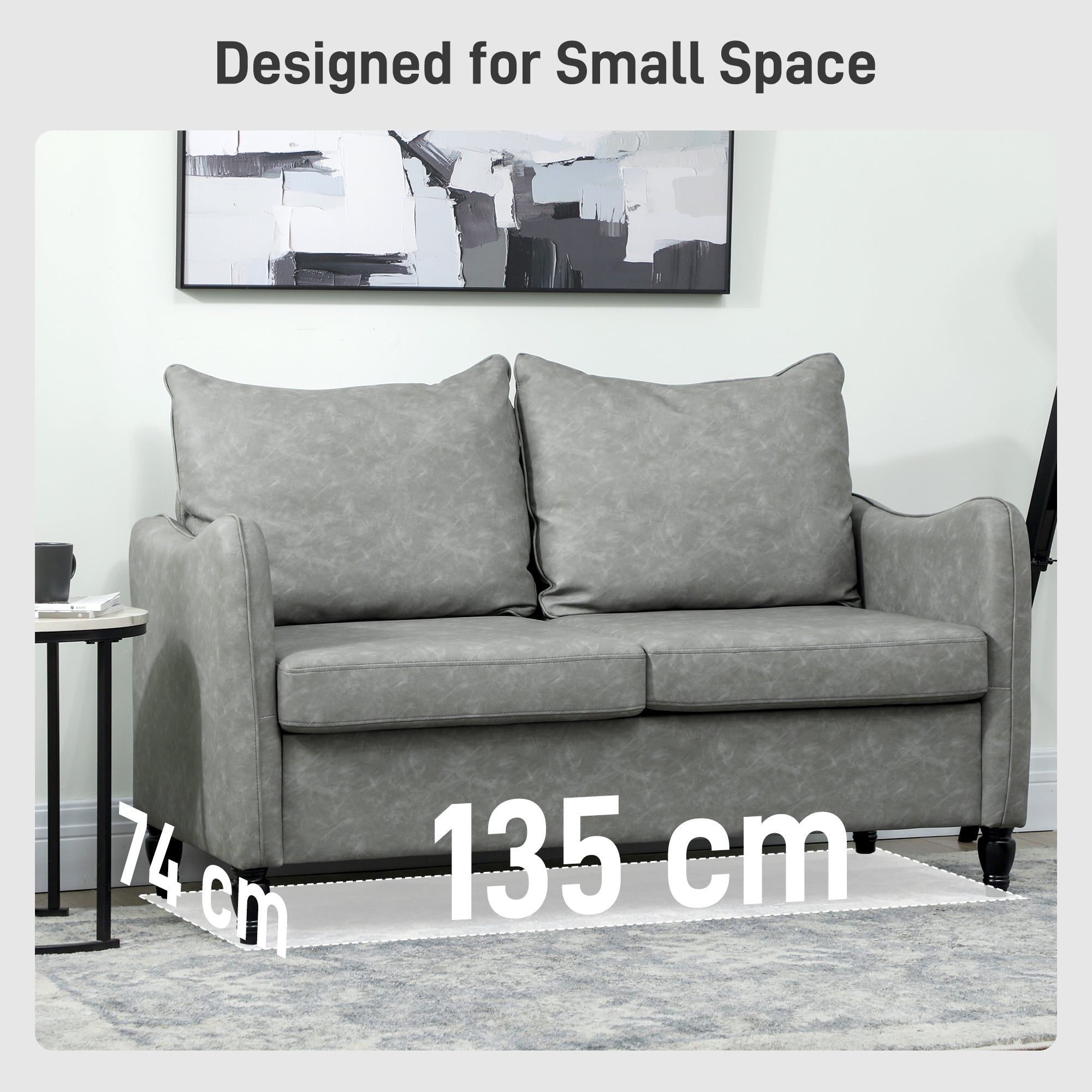 HOMCOM Faux Leather Marble-Effect Two-Seater Sofa - Grey