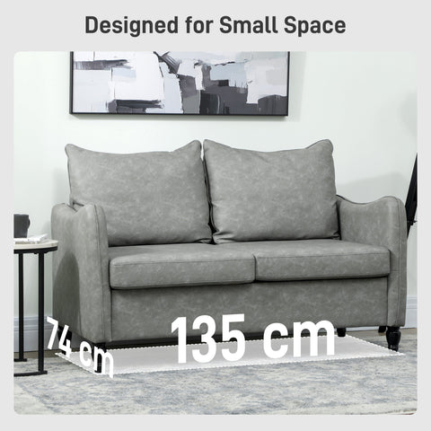 HOMCOM Faux Leather Marble-Effect Two-Seater Sofa - Grey