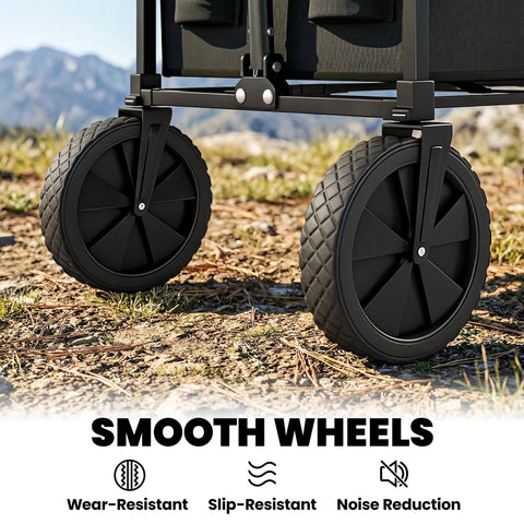 Outsunny 95L Foldable Festival Trolley on Wheels, Collapsible Wagon Cart with Adjustable Handle and 2 Cup Holders, Black