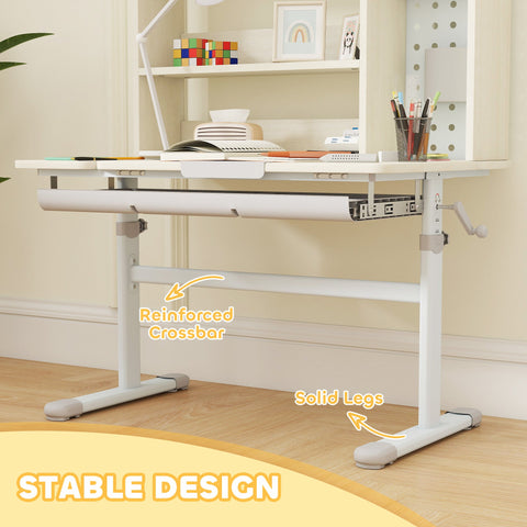 AIYAPLAY Kids Desk Height Adjustable with Tilt-Desktop, Hutch, Drawer, Storage Shelf, Pegboard, for 3-12 Years Old, Natural