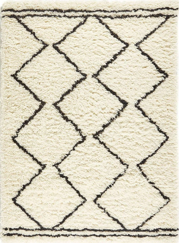 Berber Cream/Black Wool Shaggy Rug